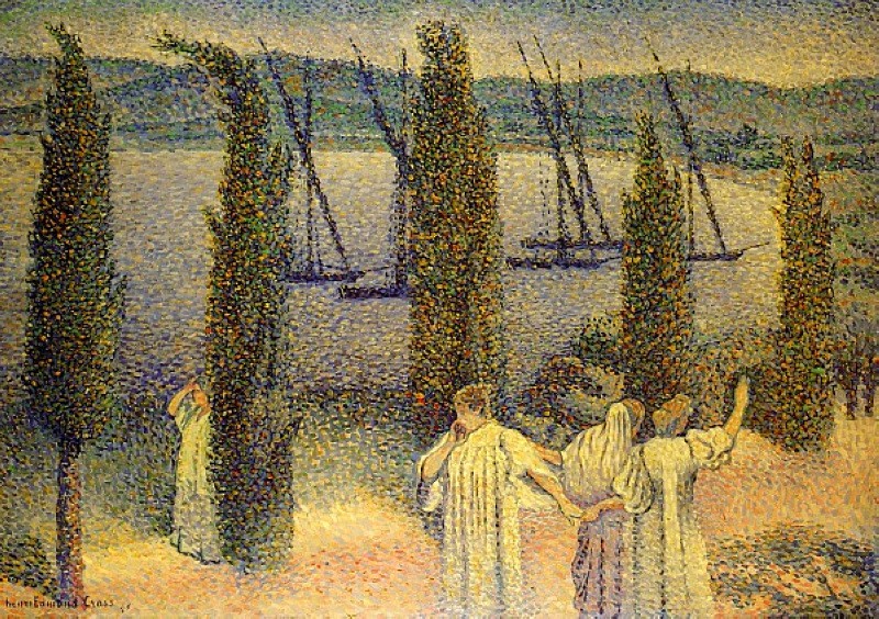Coastal View with Cypress Trees by Henri-Edmond Cross