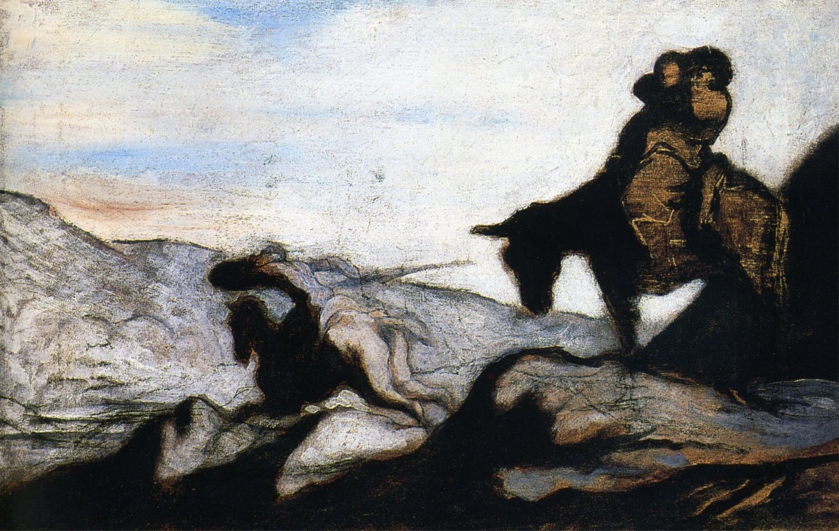 Don Quixote and Sancho Panza in the Mountains by Honore Daumier