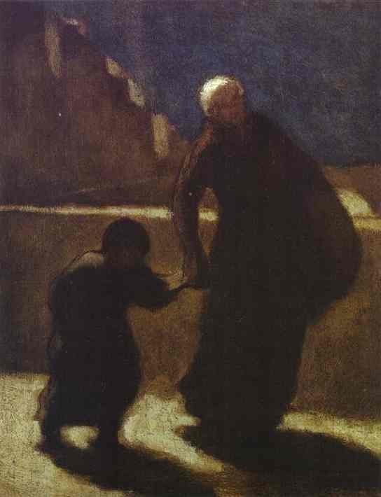 Woman and Child on a Bridge by Honore Daumier