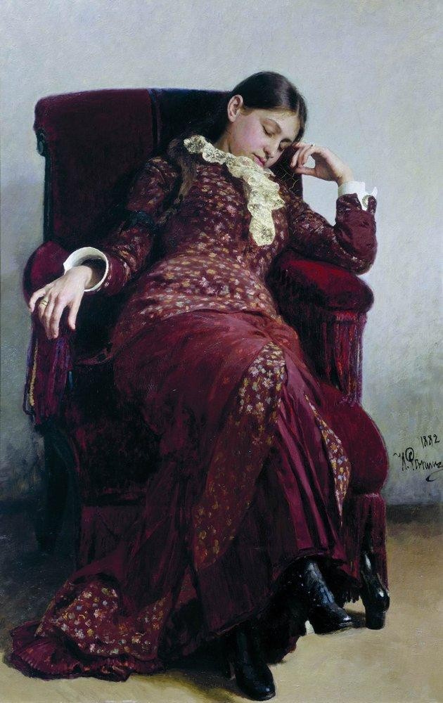 Rest. Portrait of Vera Repina, the Artist' s Wife. by Ilya Repin