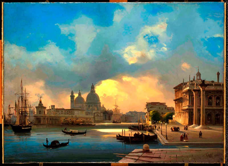 Venice, the pier at sunset by Ippolito Caffi