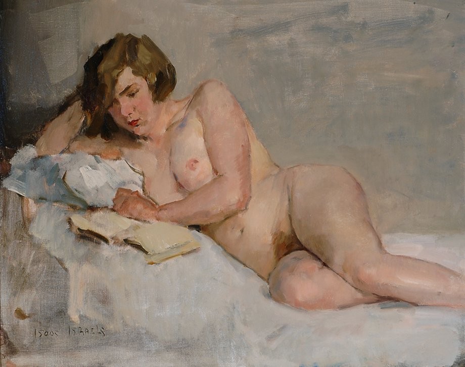 Reclining nude on a bed (Sjaantje van Ingen) by Isaac Israels