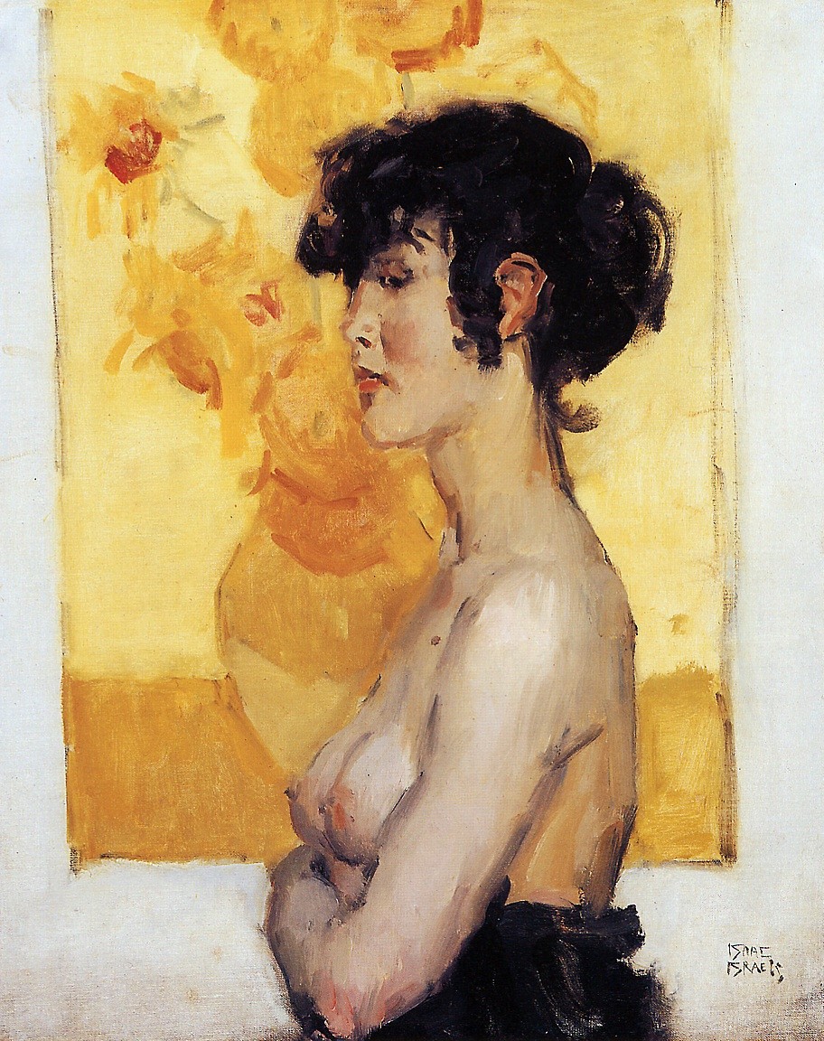 Woman before ''Sunflowers'' by van Gog by Isaac Israels