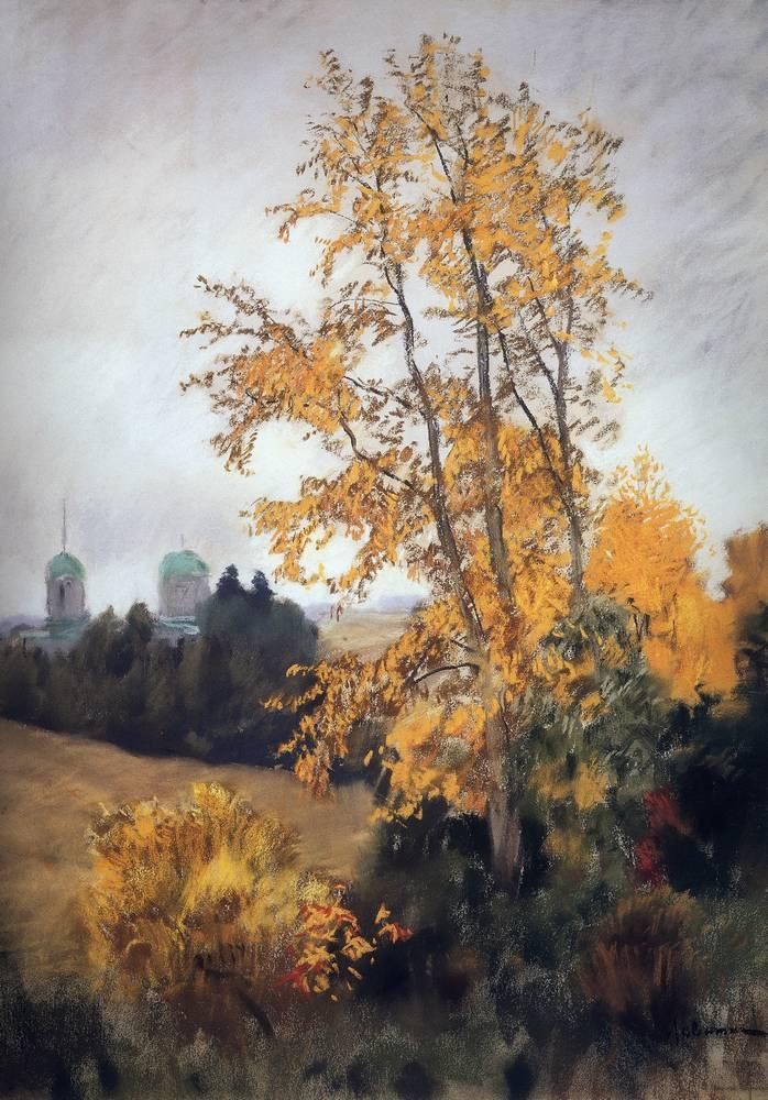 Autumn landscape with church by Isaac Levitan