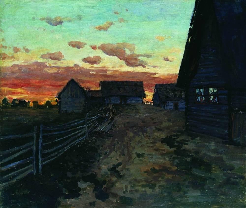 Huts after sunset by Isaac Levitan