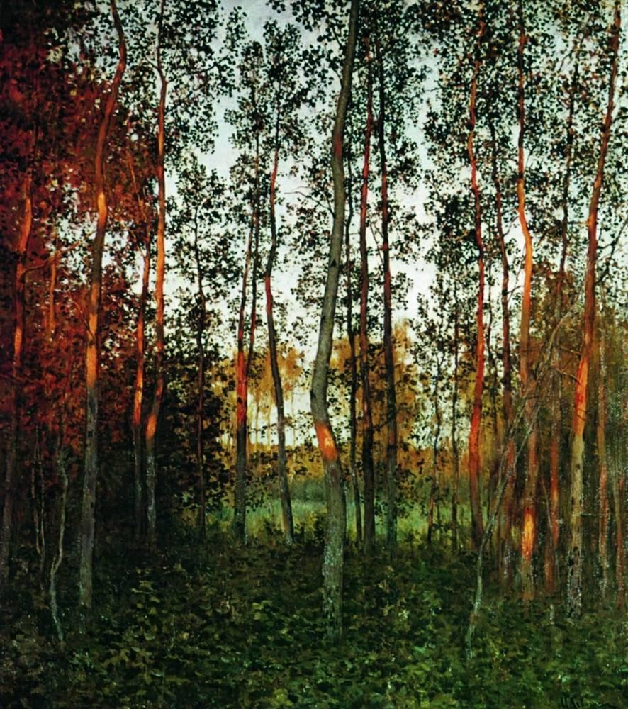 The last rays of the sun. Aspen forest. by Isaac Levitan