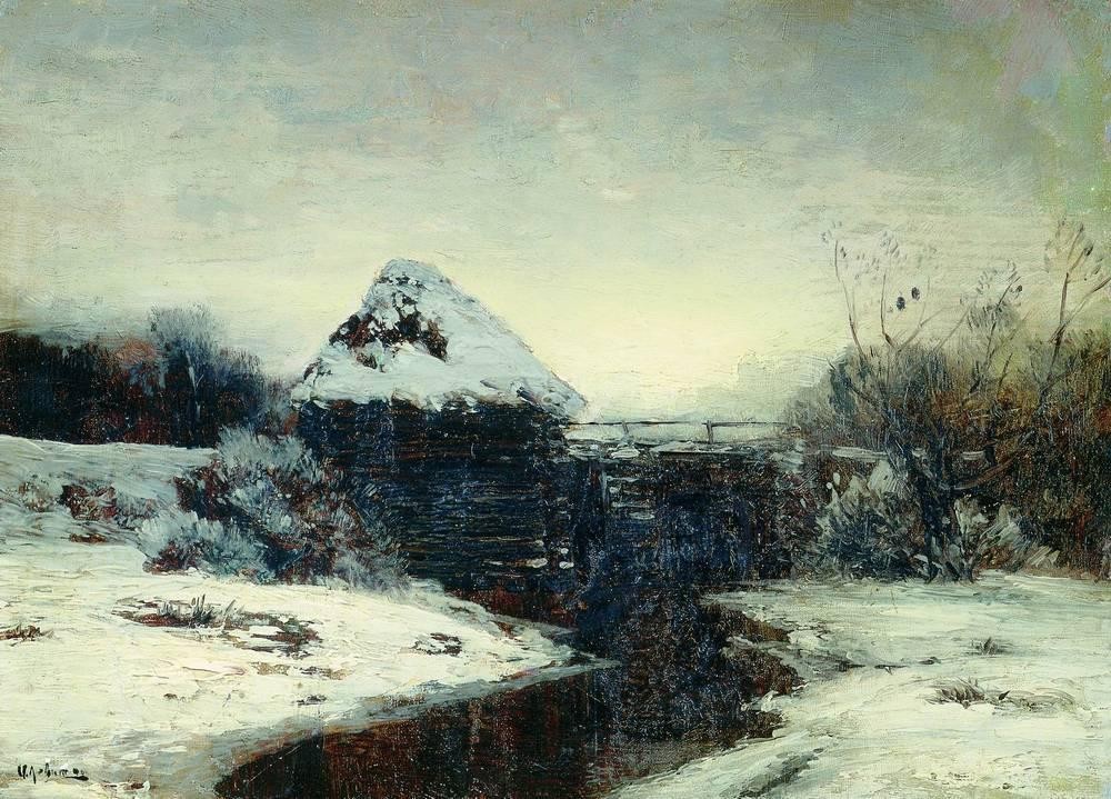 Winter landscape with mill by Isaac Levitan