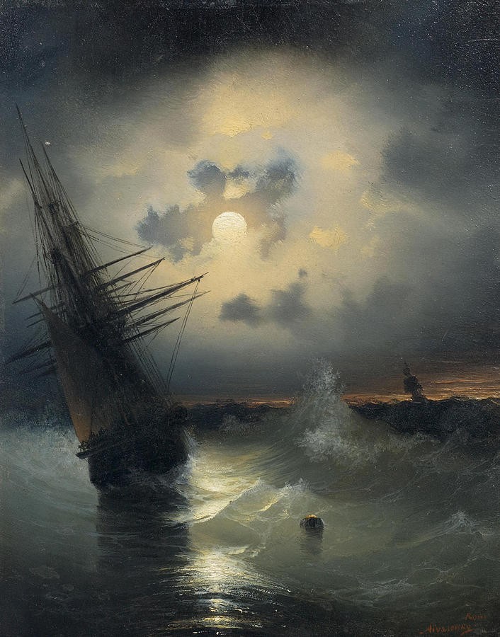 A sailing ship on a high sea by moonlight by Ivan Aivazovsky