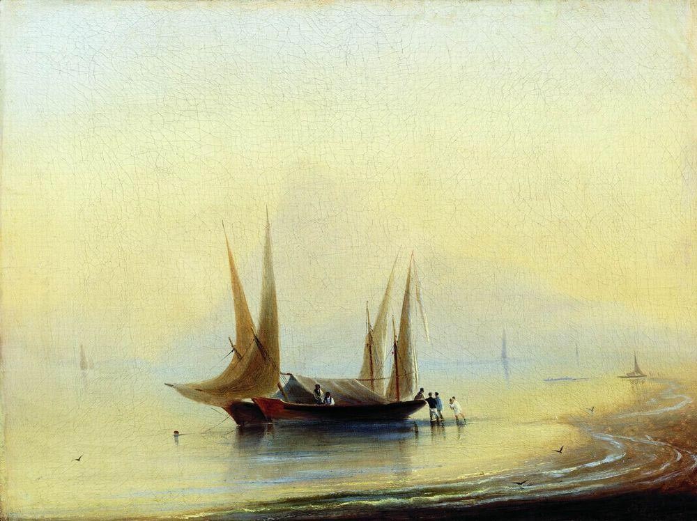 Barge in the sea shore by Ivan Aivazovsky