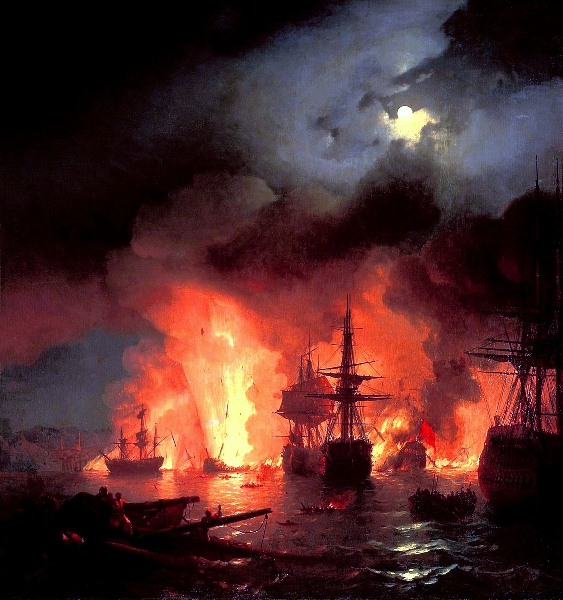 Battle of Cesme at Night by Ivan Aivazovsky