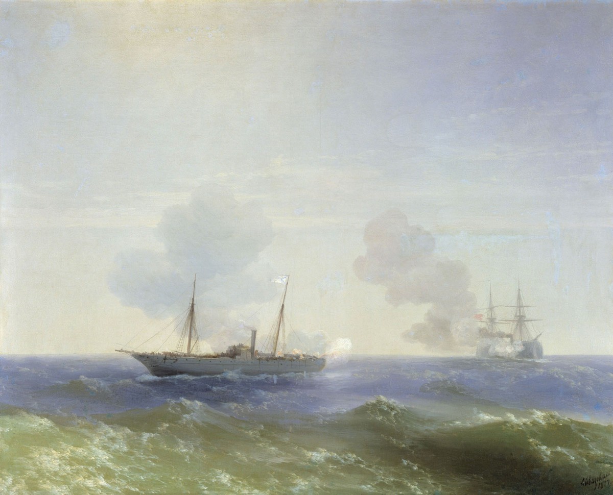 Battle of steamship Vesta and Turkish ironclad by Ivan Aivazovsky