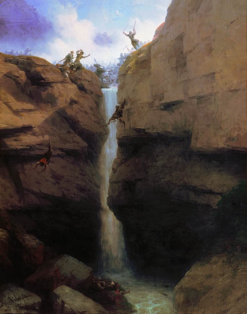 Clash soldiers with murids on Gunib by Ivan Aivazovsky