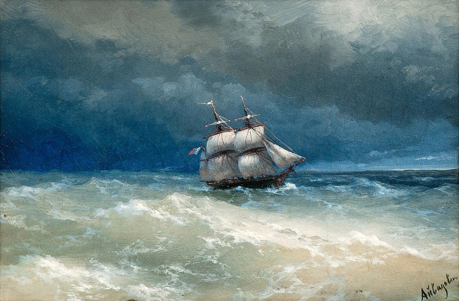 Coastal Scene with Stormy Waters by Ivan Aivazovsky