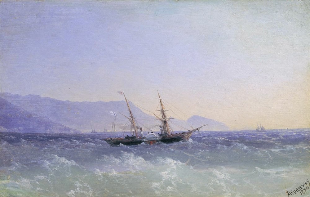 Crimean landscape with a sailboat by Ivan Aivazovsky