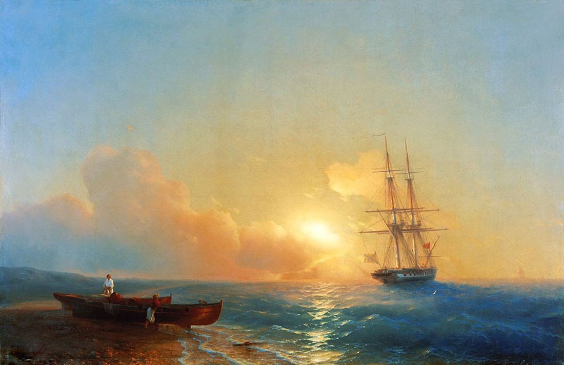 Fishermen on the coast of the sea by Ivan Aivazovsky