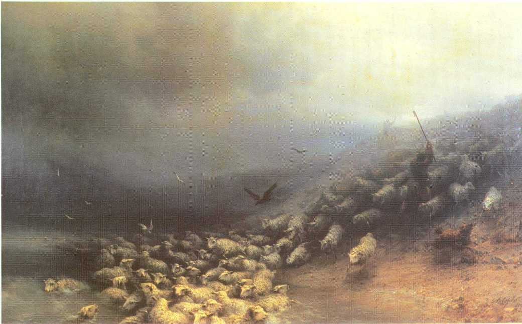 Flock of sheep at gale by Ivan Aivazovsky
