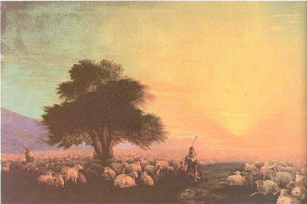 Flock of sheep with herdsmen unset by Ivan Aivazovsky