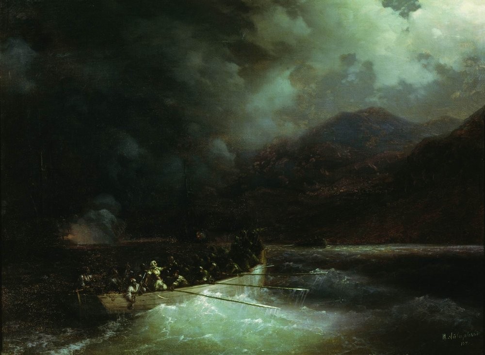 Heroine Bobolina with hunters breaks under a hail of shots on a boat through the Turkish fleet by Ivan Aivazovsky
