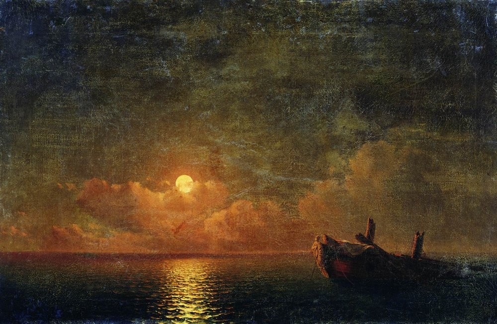 Moonlit Night. Wrecked ship by Ivan Aivazovsky
