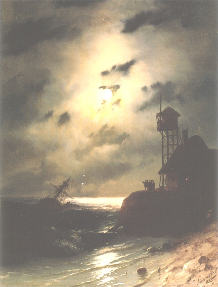 Moonlit Seascape With Shipwreck by Ivan Aivazovsky