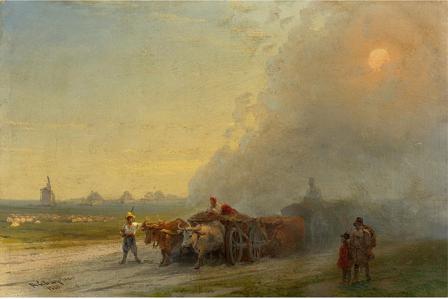 Ox Carts in the Ukrainian Steppe by Ivan Aivazovsky
