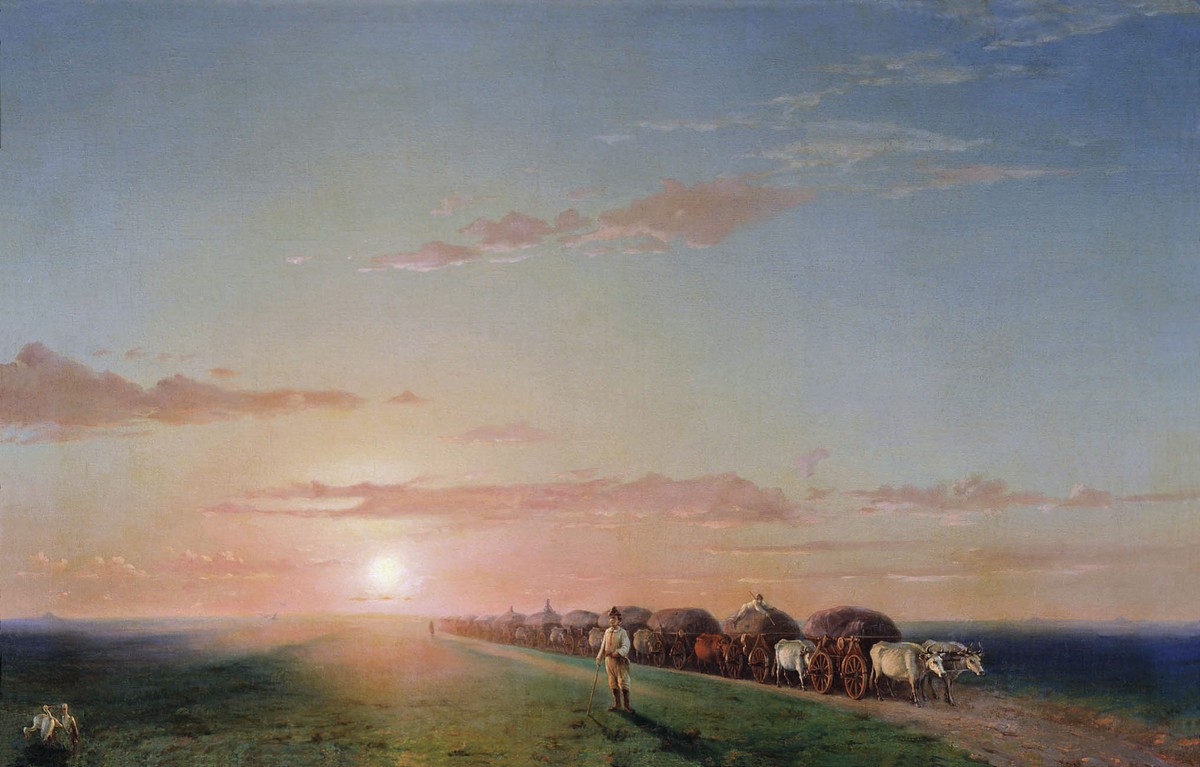 Ox train on the steppe by Ivan Aivazovsky