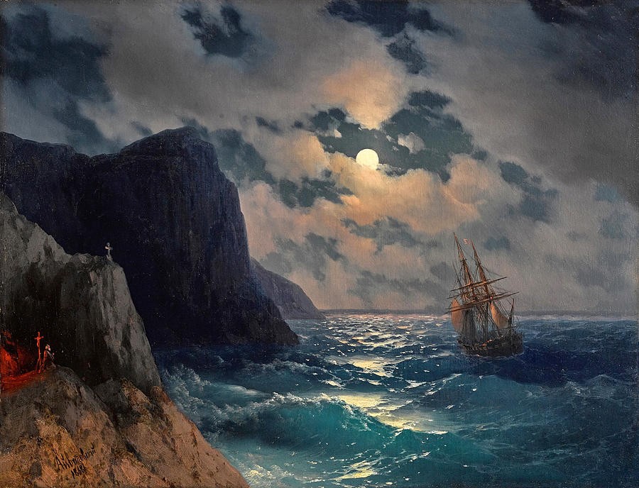 Passing Ship on a Moonlit Night by Ivan Aivazovsky
