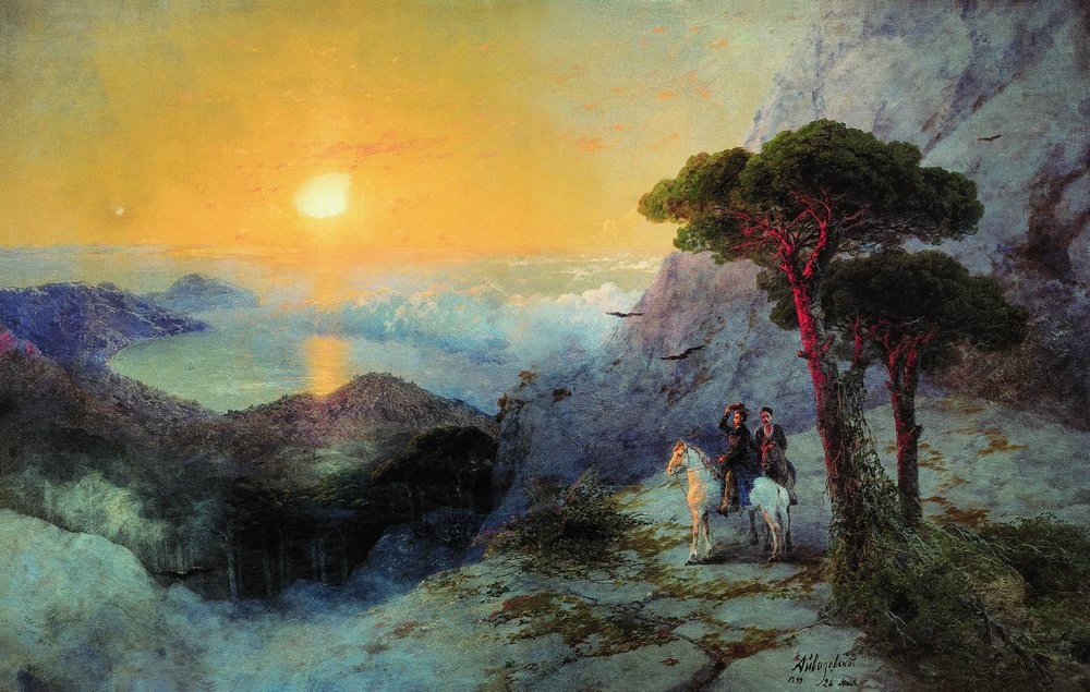 Pushkin at the top of the Ai-Petri Mountain at sunrise by Ivan Aivazovsky