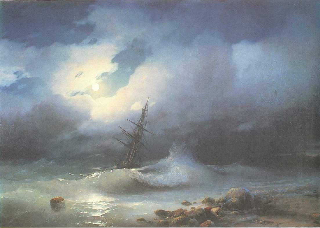 Rough sea at night by Ivan Aivazovsky