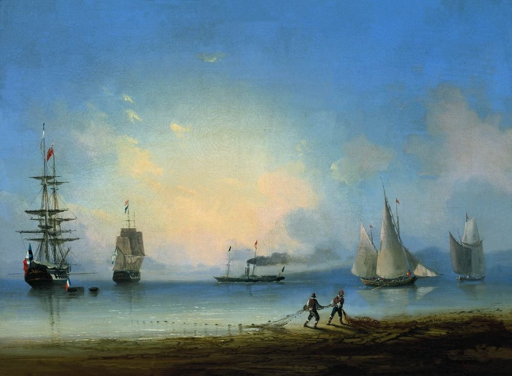 Russian and French frigates by Ivan Aivazovsky