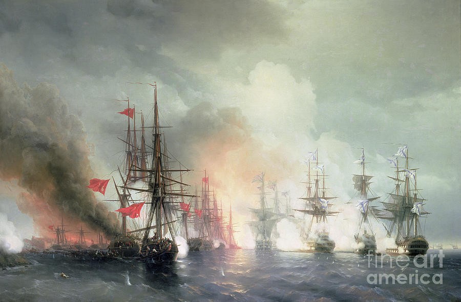 Russian-Turkish Sea Battle of Sinop on 18th November 1853 by Ivan Aivazovsky