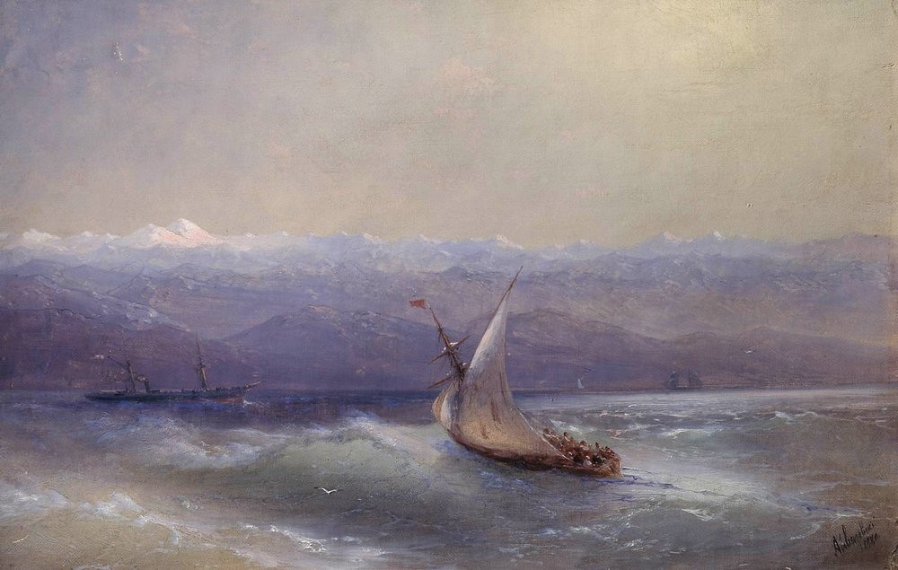 Sea on the mountains background by Ivan Aivazovsky