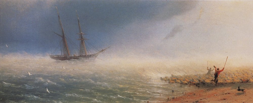Sheep which forced by storm to the sea by Ivan Aivazovsky
