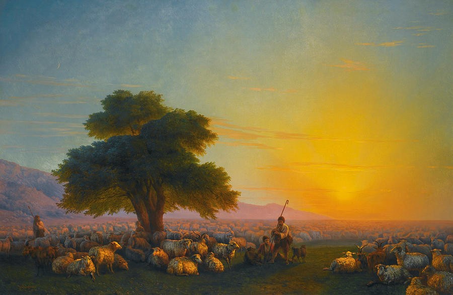 Shepherds with their Flock at Sunset by Ivan Aivazovsky