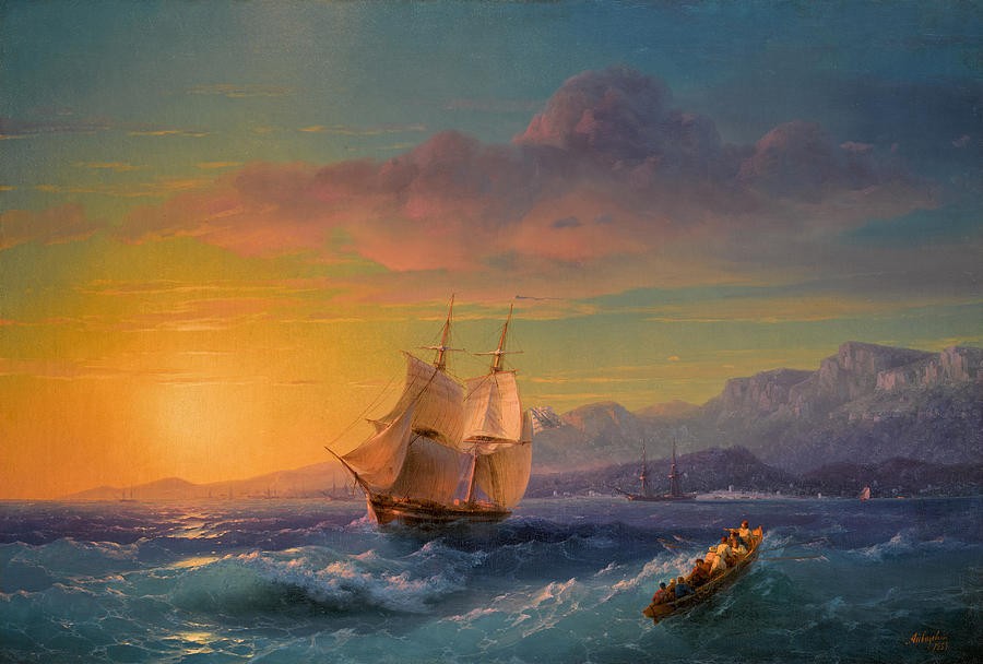 Ship at Sunset off Cap Martin by Ivan Aivazovsky