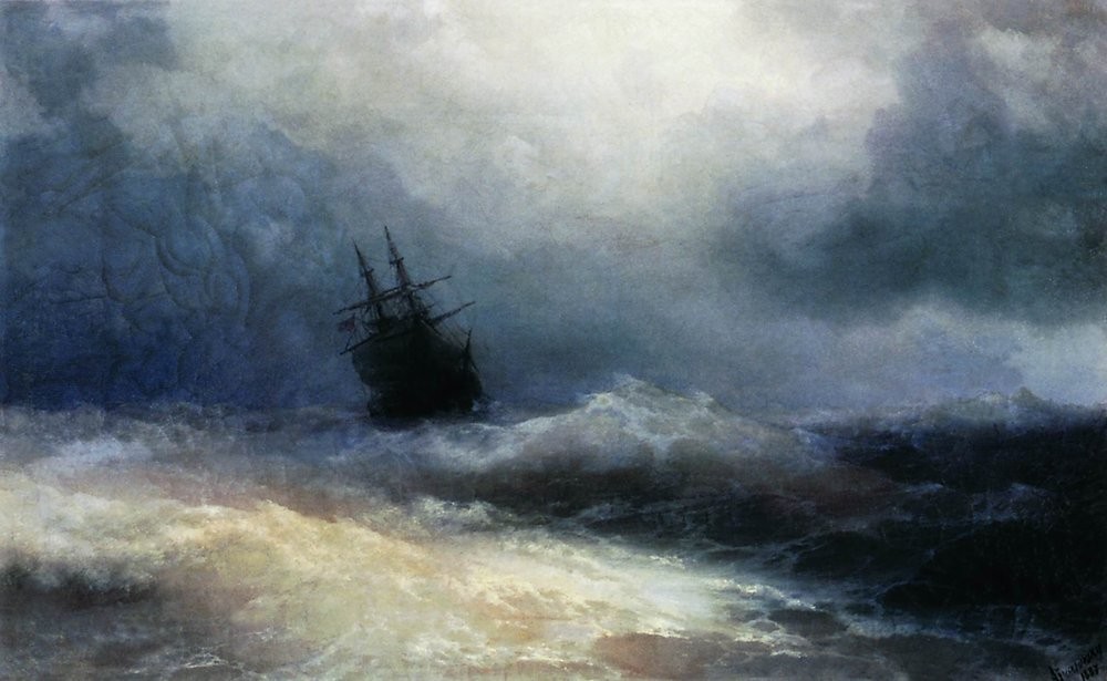 Ship in a storm by Ivan Aivazovsky