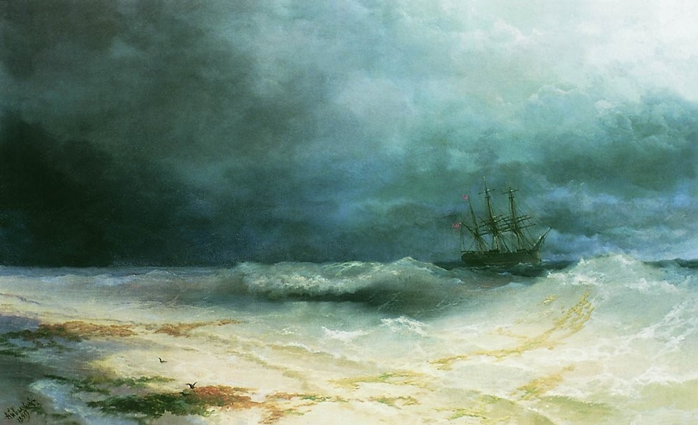 Ship in a storm by Ivan Aivazovsky