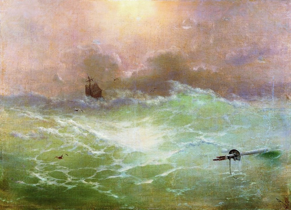 Ship in a storm by Ivan Aivazovsky