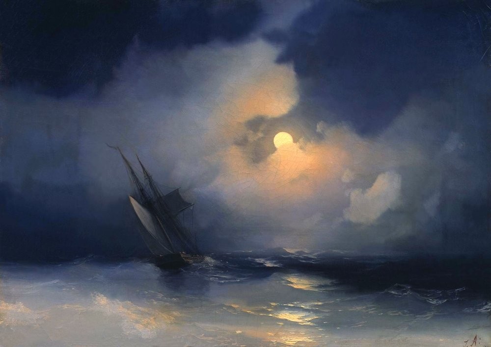 Storm at Sea on a Moonlit Night by Ivan Aivazovsky