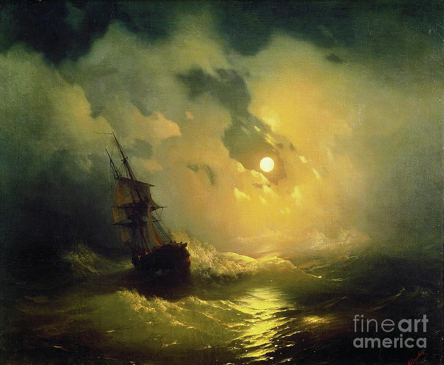 Stormy Sea at Night by Ivan Aivazovsky