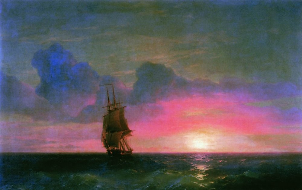 Sunset. A lone sailboat by Ivan Aivazovsky