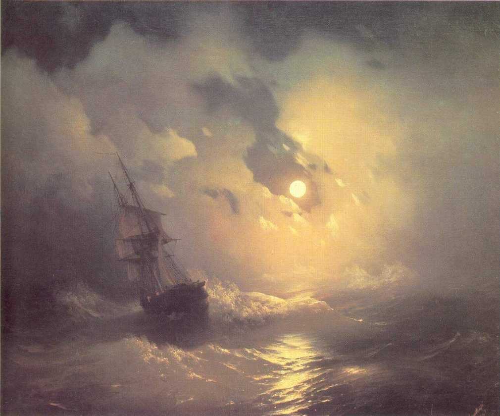 Tempest on the sea at night by Ivan Aivazovsky