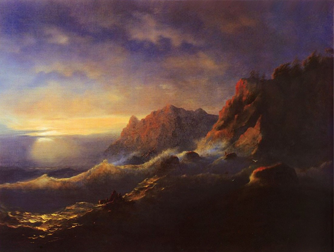 Tempest. Sunset by Ivan Aivazovsky