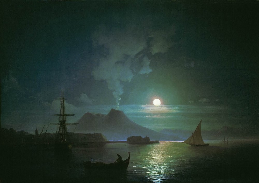 The Bay of Naples at moonlight night. Vesuvius by Ivan Aivazovsky