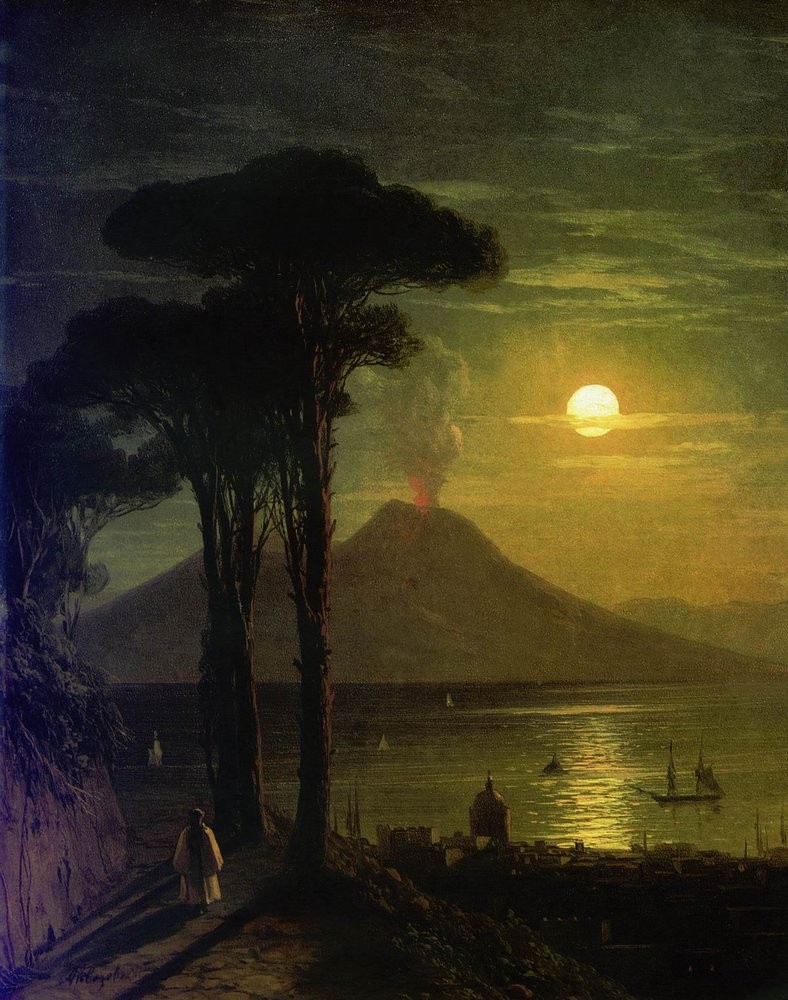 The Bay of Naples at moonlight night. Vesuvius by Ivan Aivazovsky