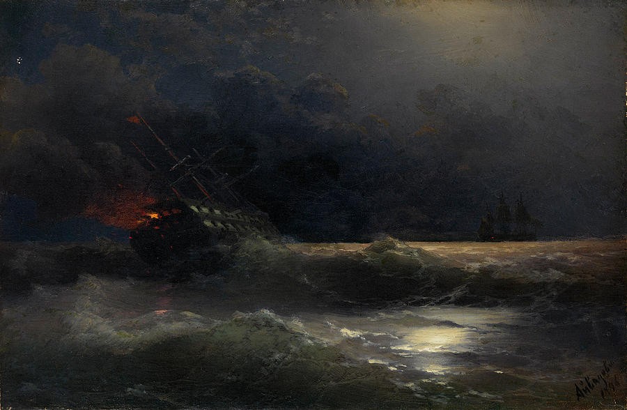 The Burning Ship (an episode of the Russian-Turkish war) by Ivan Aivazovsky