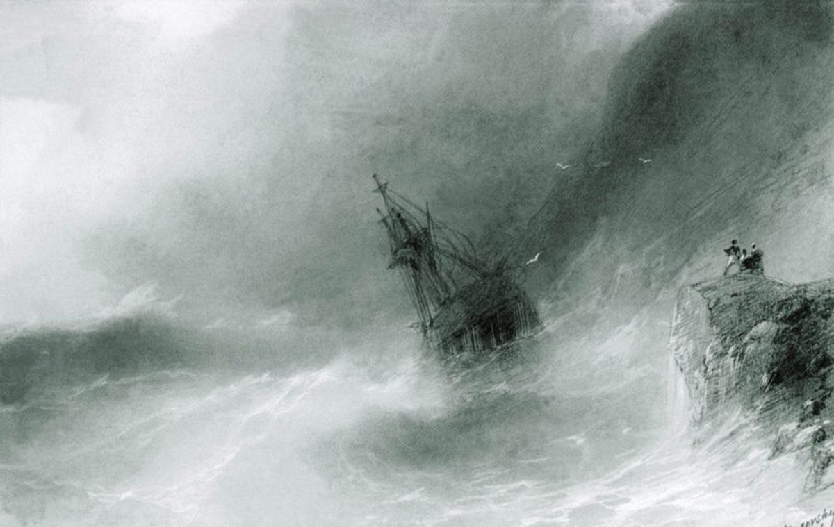 The ship thrown on the rocks by Ivan Aivazovsky