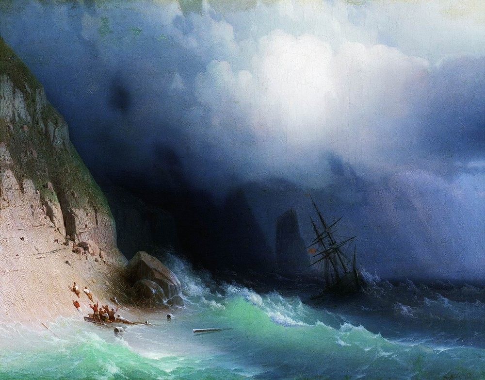 The Shipwreck near rocks by Ivan Aivazovsky