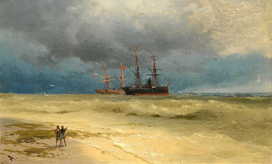Two Ships Anchored off a Beach by Ivan Aivazovsky