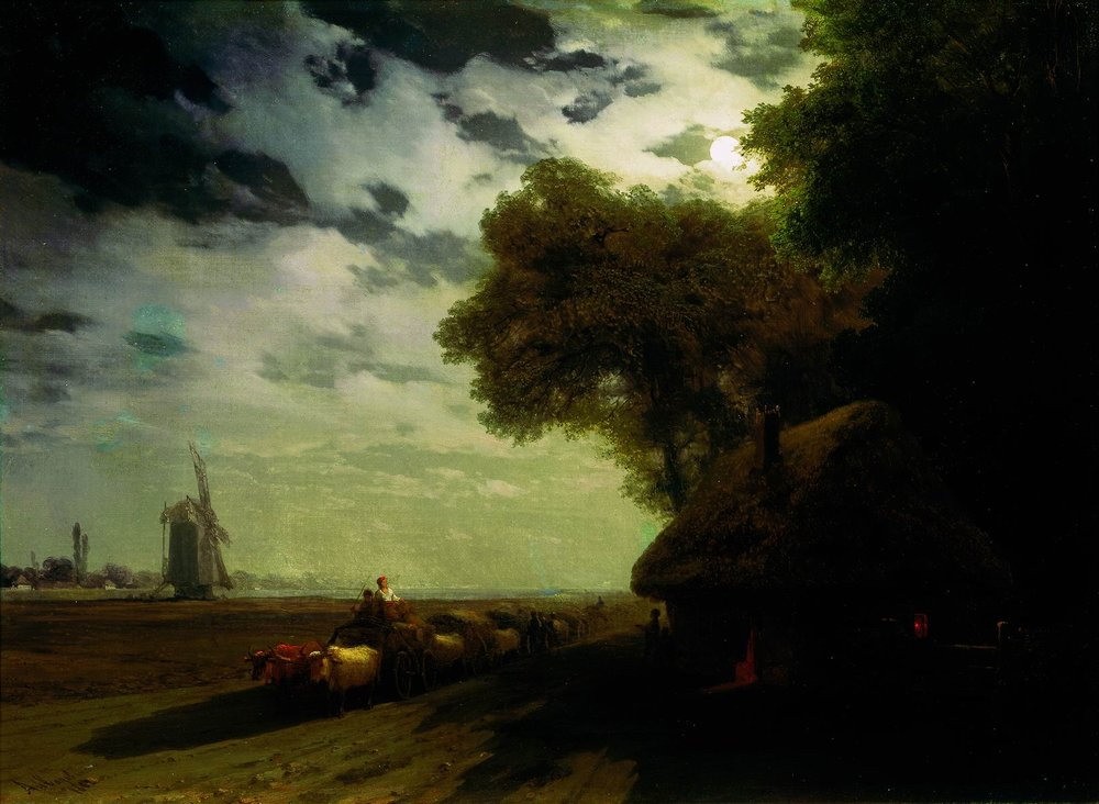 Ukrainian landscape with chumaks in the moonlight by Ivan Aivazovsky